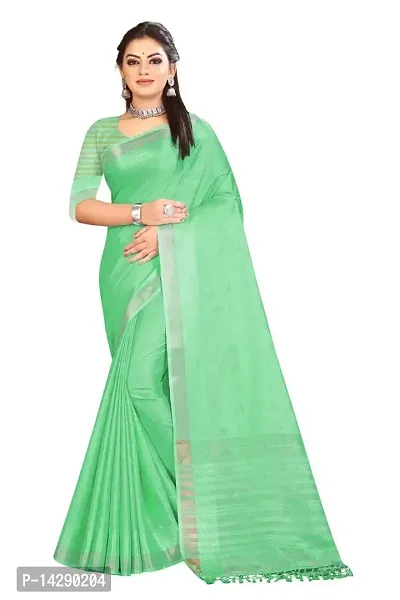 Ragged Spice Creation? Women's Cotton Silk Saree with Unstitched Blouse Piece (Light Green)-thumb0