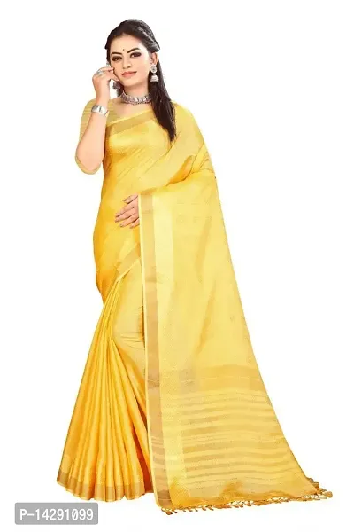 Ragged Spice Creation? Women's Cotton Silk Saree with Unstitched Blouse Piece (Yellow)-thumb0