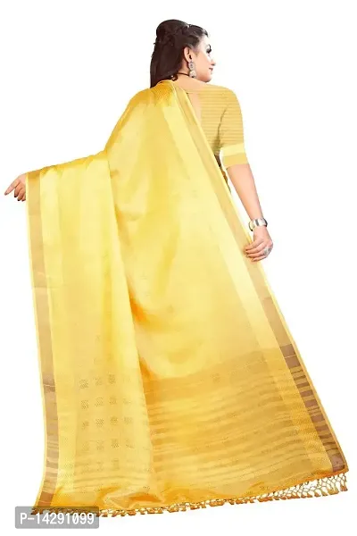 Ragged Spice Creation? Women's Cotton Silk Saree with Unstitched Blouse Piece (Yellow)-thumb2