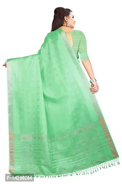 Ragged Spice Creation? Women's Cotton Silk Saree with Unstitched Blouse Piece (Light Green)-thumb2