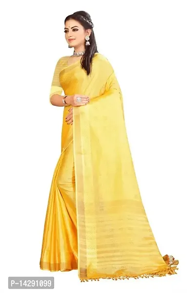 Ragged Spice Creation? Women's Cotton Silk Saree with Unstitched Blouse Piece (Yellow)-thumb3