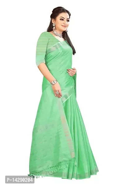 Ragged Spice Creation? Women's Cotton Silk Saree with Unstitched Blouse Piece (Light Green)-thumb4