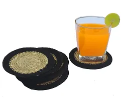 Trunkin' Black  Natural Jute Table Coaster with Holder Set of 6 - 4-thumb3