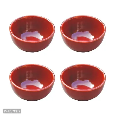 Trunkin' Ceramic Katori Set of 4 // Microwave Safe Bowl // Red // Clay Katori // Serving Bowl // Sauce katori // Earthenware Bowl for Serving Curd, Vegetables Set of 4 // Size : 3.5x2 Inches-thumb0