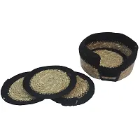 Trunkin' Black  Natural Jute Table Coaster with Holder Set of 6 - 4-thumb2