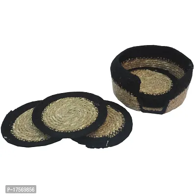 Trunkin' Black  Natural Jute Table Coaster with Holder Set of 6 - 4-thumb3