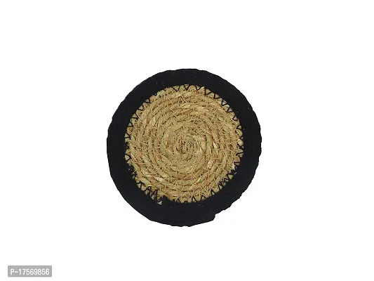 Trunkin' Black  Natural Jute Table Coaster with Holder Set of 6 - 4-thumb5