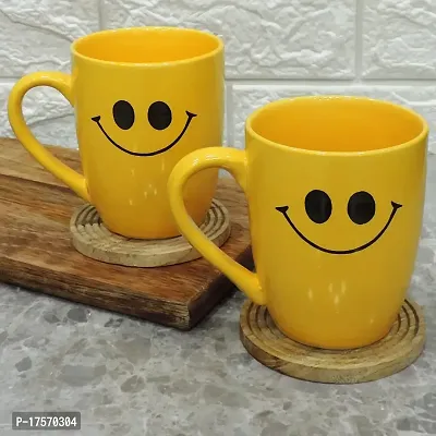 Trunkin' Mugs Set of 2 || Tea Mugs || Coffe Mugs || Smile || Microwave Safe Coffee Mugs Ceramic || Yellow || 5x4.5 Inch-thumb3