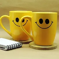 Trunkin' Mugs Set of 2 || Tea Mugs || Coffe Mugs || Smile || Microwave Safe Coffee Mugs Ceramic || Yellow || 5x4.5 Inch-thumb1