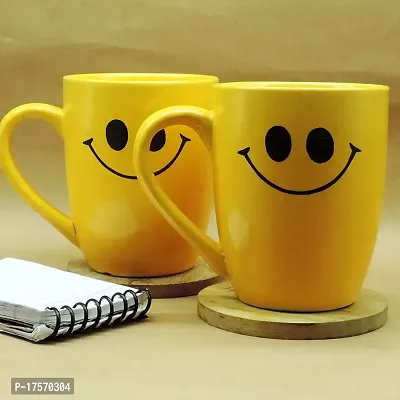 Trunkin' Mugs Set of 2 || Tea Mugs || Coffe Mugs || Smile || Microwave Safe Coffee Mugs Ceramic || Yellow || 5x4.5 Inch-thumb2