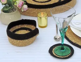 Trunkin' Black  Natural Jute Table Coaster with Holder Set of 6 - 4-thumb1