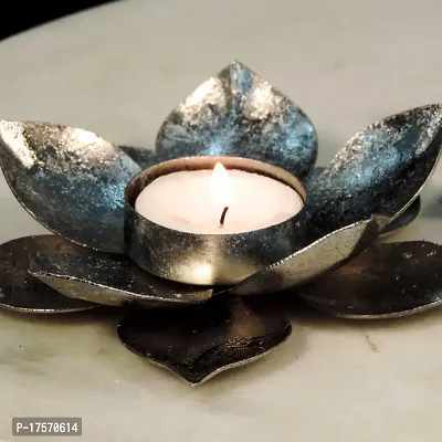 Trunkin' Lotus Tealight Holder , Diwali Candle Holder, tealight Holder, Diwali Gift, Best Gift for Diwali Decor, Diwali Decoration ,Silver Foil- 5x1.5 Inch-thumb0