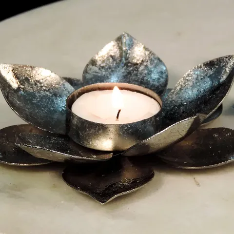 Trunkin' Lotus Tealight Holder , Diwali Candle Holder, tealight Holder, Diwali Gift, Best Gift for Diwali Decor, Diwali Decoration ,Silver Foil- 5x1.5 Inch