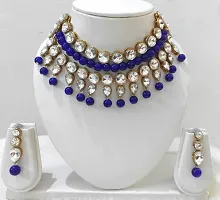 JN Handicraft Blue Beads Kundan Chokar Necklace for Women and Girls-thumb1