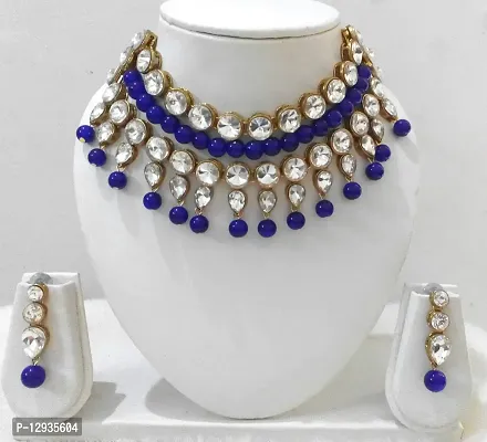 JN Handicraft Blue Beads Kundan Chokar Necklace for Women and Girls-thumb2