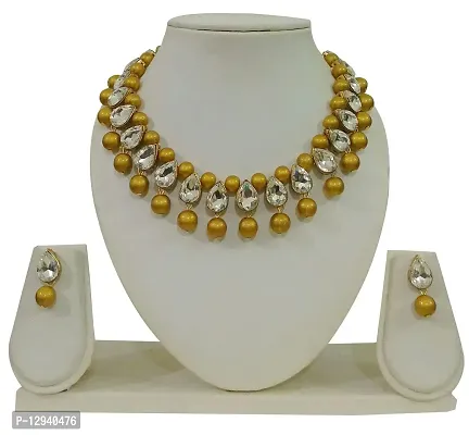 JN HANDICRAFT™ Women's Kundan Fancy Necklace Set Traditional Jewellery Set with Earrings (Gold)