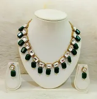 JN HANDICRAFT™ Green Square Pearl Kundan Necklace for Women - Pearl-thumb1