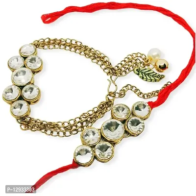 JN HANDICRAFT? Golden Non-Precious Metal Kundan Rakhi for Couple (RK-25)