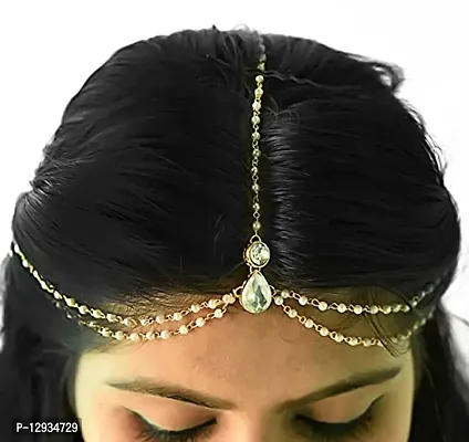 JN HANDICRAFT Latest Hair Jewelry Traditional Gold Pearl Stylish Chain Maang Tikka Jewellery Set for Women Girls(Design-2)