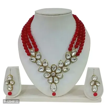 JN HANDICRAFT™ Antique Red Beads Necklac with Stunning Kunan Stone for Girl & Women (JNH-75)