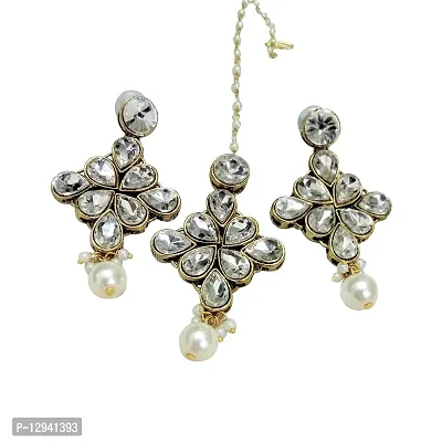JN HANDICRAFT? Women Oval Crystal's Brass Rhodium Plated Earrings Stud (Off White)-thumb0