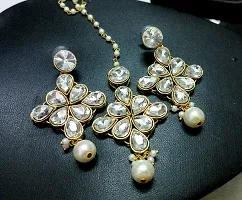 JN HANDICRAFT? Women Oval Crystal's Brass Rhodium Plated Earrings Stud (Off White)-thumb1