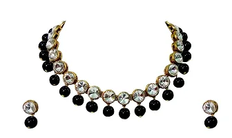 JN HANDICRAFT? Black Beads Kundan Stone Studded Necklace Set for Women/Girls-thumb2