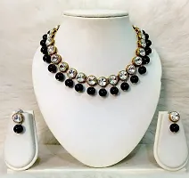 JN HANDICRAFT? Black Beads Kundan Stone Studded Necklace Set for Women/Girls-thumb1