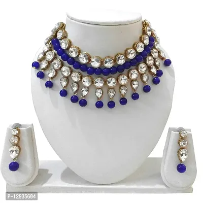 JN Handicraft Blue Beads Kundan Chokar Necklace for Women and Girls-thumb3