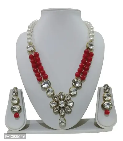 JN HANDICRAFT™ Red Beads Necklac with Stunning Kunan Stone for Girl & Women (JNH-19 RED)