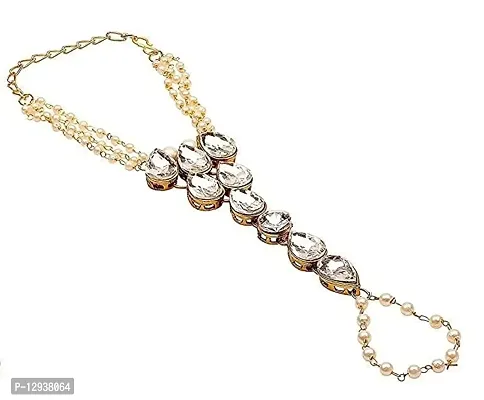 JN HANDICRAFT? Women Oval crystal's Brass Rhodium-Plated Bracelet (Off White)