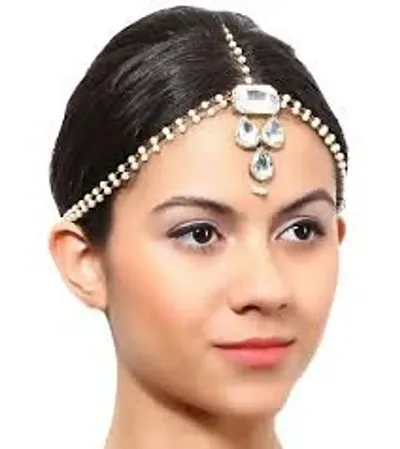 JN HANDICRAFT Latest Hair Jewelry Traditional Pearl Stylish Chain Maang Tikka Jewellery Set for Women Girls(Design-5)