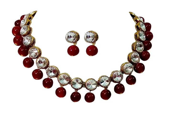 JN HANDICRAFT? White Beads Kundan Stone Studded Necklace Set for Women/Girls