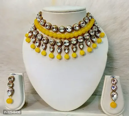 JN HANDICRAFT™ Yellow Beads Chokar Necklac (JNH-50(Yellow)-thumb2