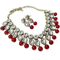 JN HANDICRAFT™ Red Beads Necklac with Stunning Kunan Stone for Girl & Women-thumb1