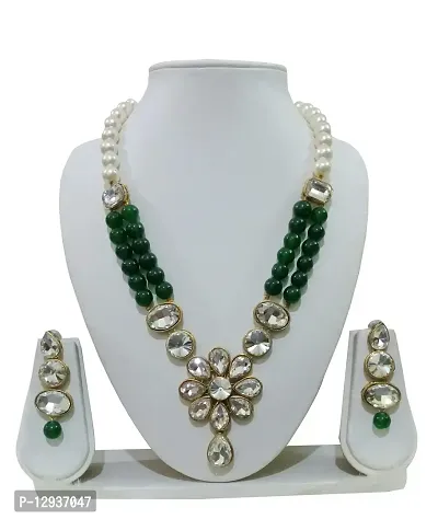JN HANDICRAFT? Green Beads Necklac with Stunning Kundan Stone for Girl & Women (JNH-19)