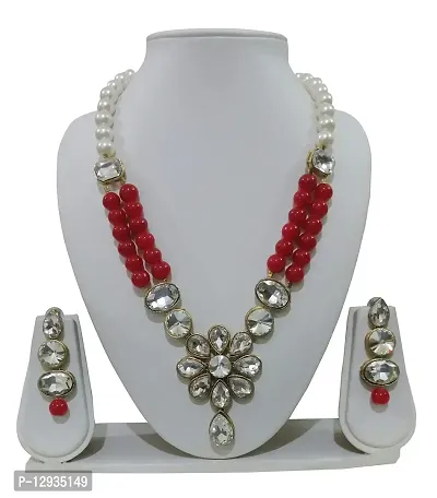 JN HANDICRAFT™ Red Beads Necklac with Stunning Kunan Stone for Girl & Women (JNH-19 RED)-thumb2