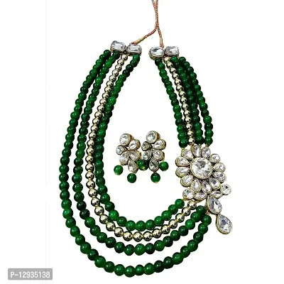 JN HANDICRAFT™ Women's Kundan Fancy Necklace Set Traditional Jewellery Set with Earrings (Green)