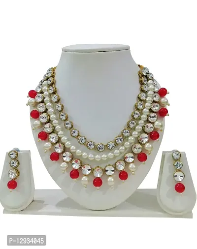 JN HANDICRAFT? Red Beads Three Layerd Necklace (3L-32-RED)-thumb2