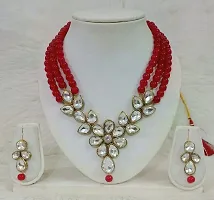 JN HANDICRAFT™ Antique Red Beads Necklac with Stunning Kunan Stone for Girl & Women (JNH-75)-thumb1