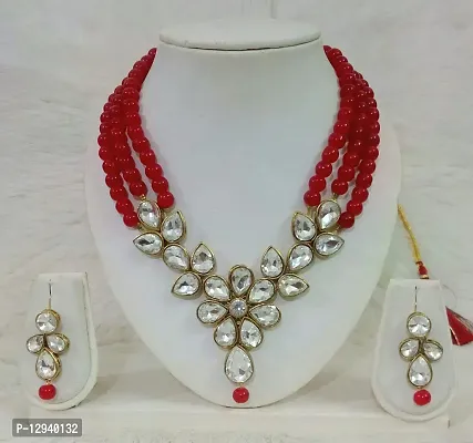 JN HANDICRAFT™ Antique Red Beads Necklac with Stunning Kunan Stone for Girl & Women (JNH-75)-thumb2