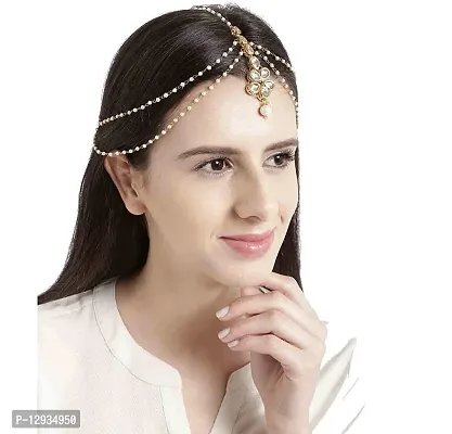 JN HANDICRAFT Latest Hair Jewelry Traditional Gold Pearl Stylish Chain Maang Tikka Jewellery Set for Women Girls(Design-4)