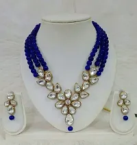 JN HANDICRAFT™ Antique Blue Beads Necklac with Stunning Kunan Stone for Girl & Women (JNH-75)-thumb1