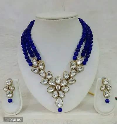 JN HANDICRAFT™ Antique Blue Beads Necklac with Stunning Kunan Stone for Girl & Women (JNH-75)-thumb2