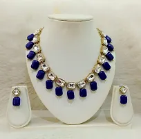 JN HANDICRAFT Glass Kundan Blue Square Pearl Necklace for Women-thumb1