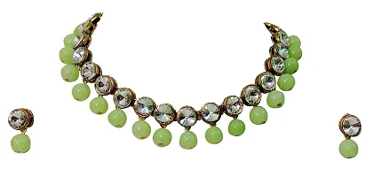 JN HANDICRAFT? Pista Colour Beads Kundan Stone Studded Necklace Set for Women/Girls-thumb2