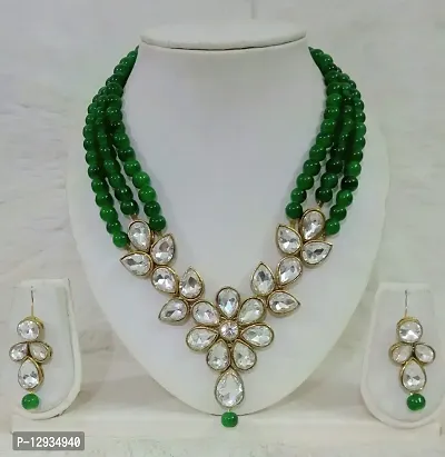 JN HANDICRAFT? Antique Green Beads Necklac with Stunning Kunan Stone for Girl & Women (JNH-75)-thumb2