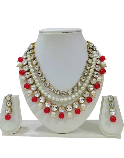 JN HANDICRAFT? Beads Three Layerd Necklace (3L-32-RED)