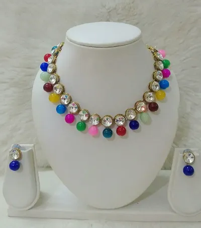 Kundan and Glass beads Necklace set with Earring (3L-21)