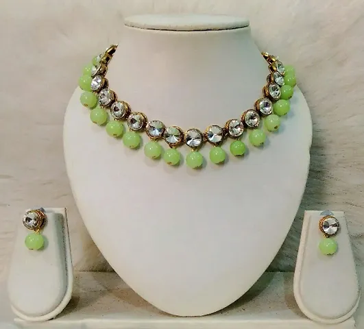 Kundan And Glass Bead Necklace With Earrings